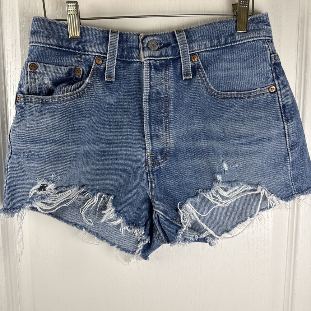 Levis 501 distressed cutoff shorts light wash blue Denim womens Size 27